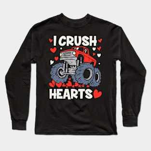 Valentines Day Monster Truck I Crush Hearts Boys Toddler I Crush Hearts Long Sleeve T-Shirt